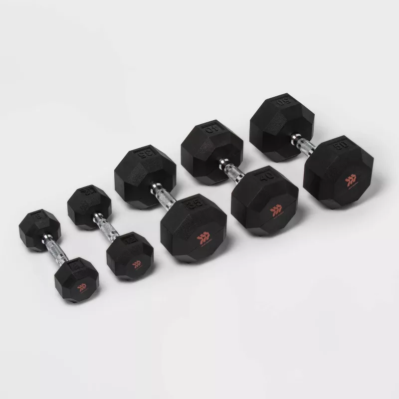 Hex Dumbbell 40lbs Black - Rubber, Chrome, Single Weight - Image 2