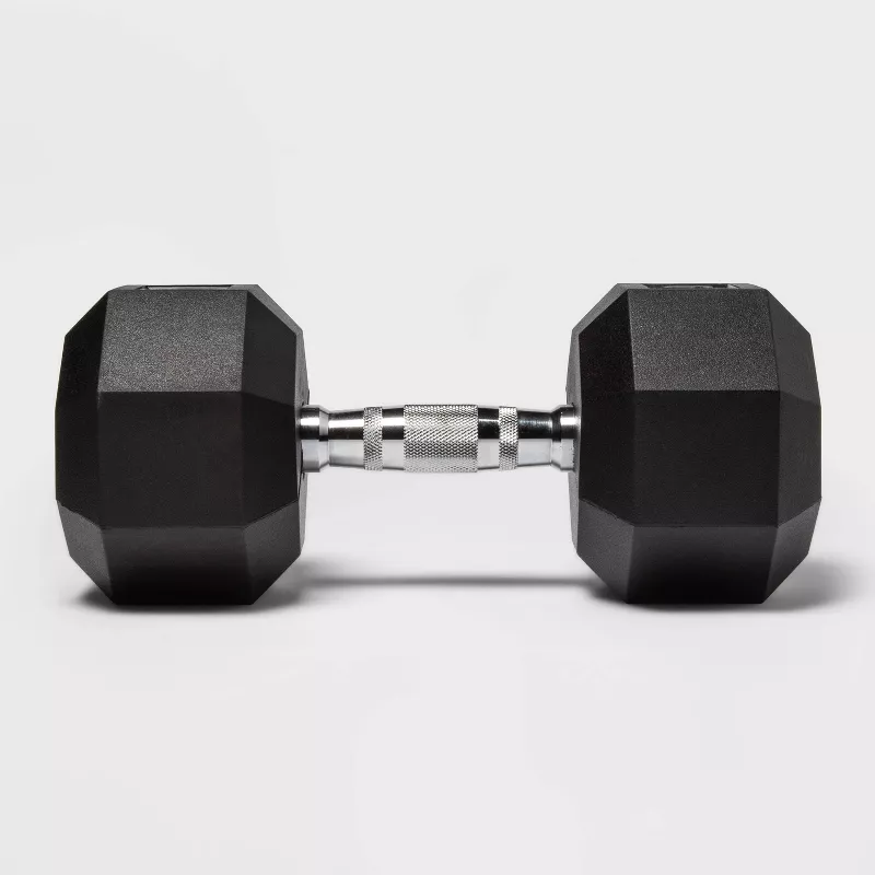 Hex Dumbbell 40lbs Black - Rubber, Chrome, Single Weight - Image 3