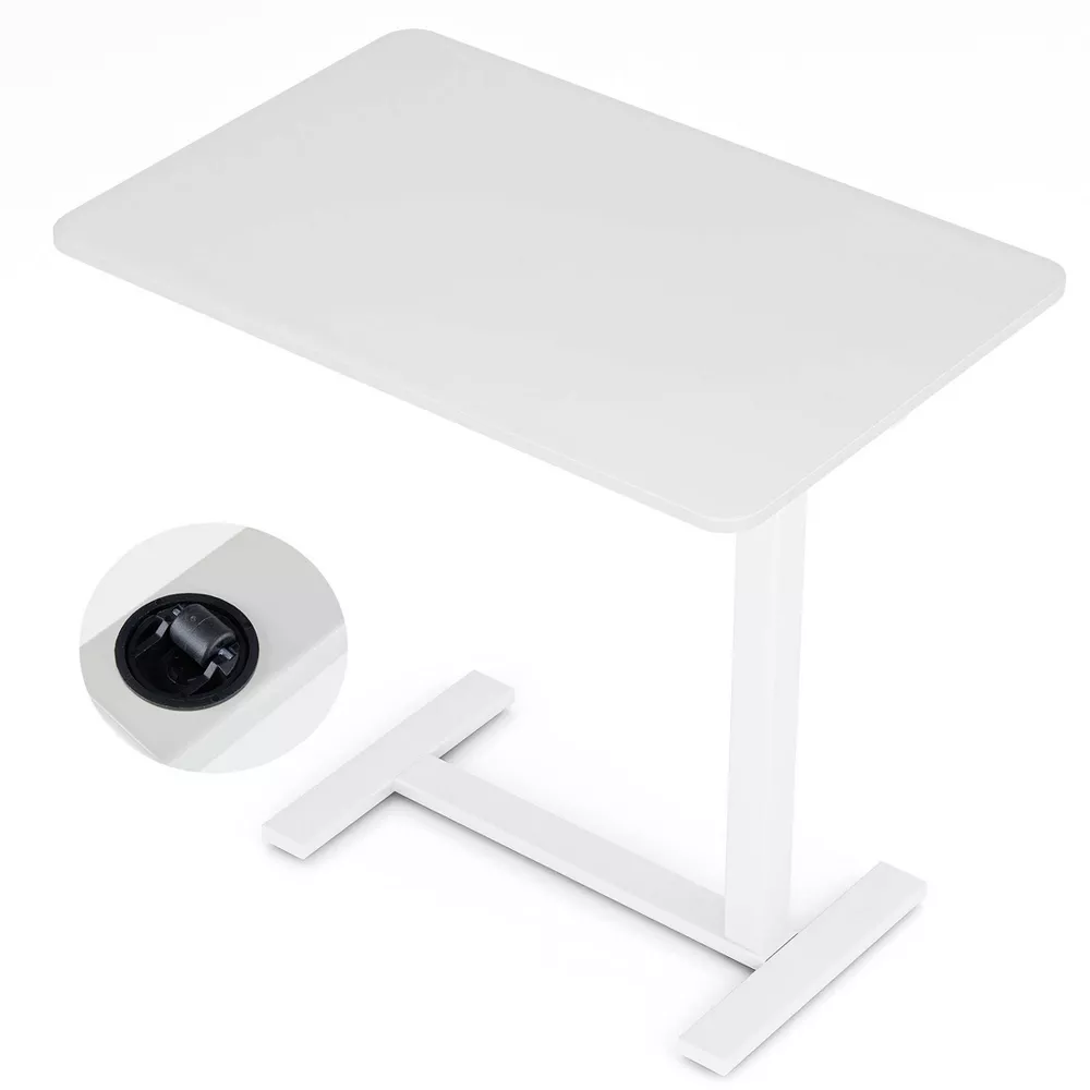 Hidden Wheels Adjustable Overbed Bedside Table for Versatile Use - White