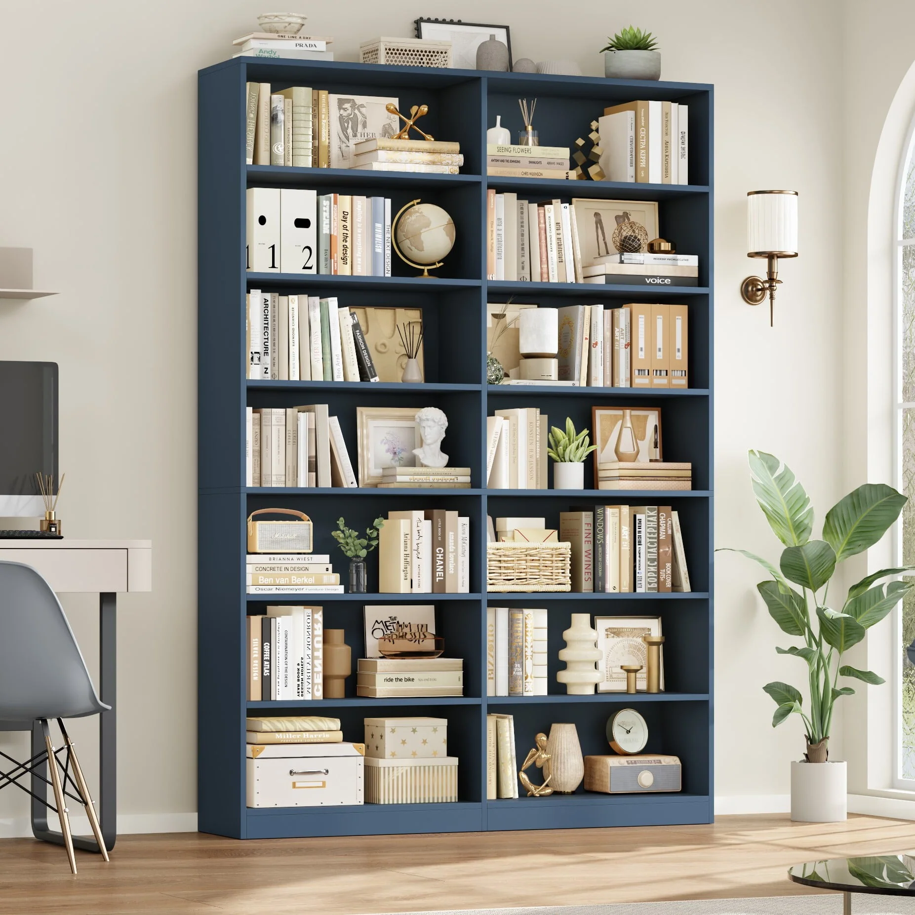Hiphuta Double Wide 7-Tier Bookcase with 14 Cubes Blue - Image 2