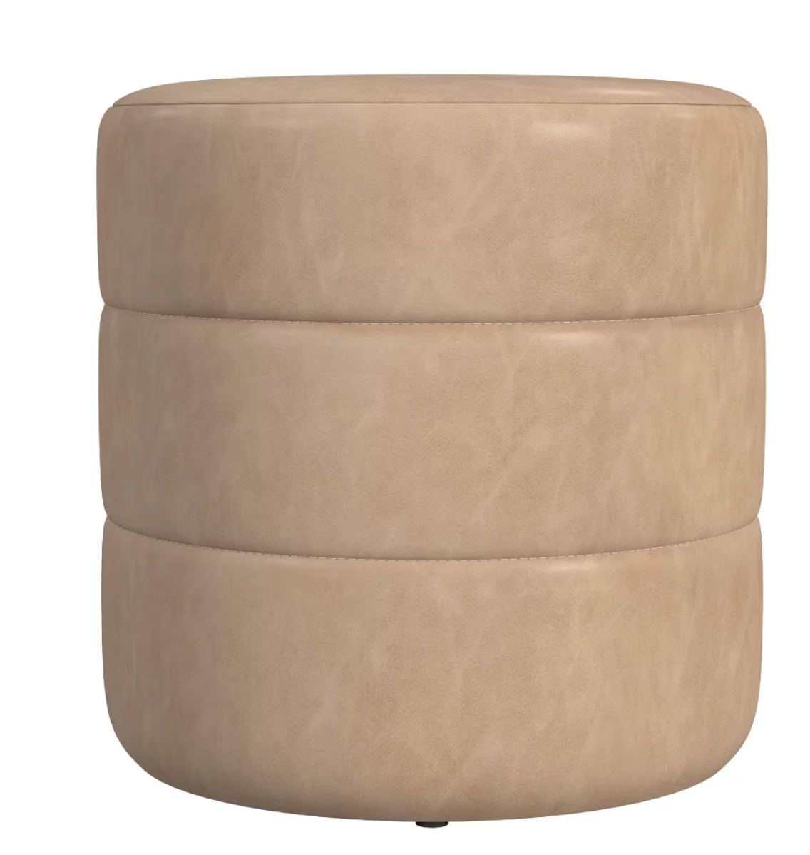 HomePop Upholstered Round Ottoman Sand Faux Leather SHOWROOM ITEM