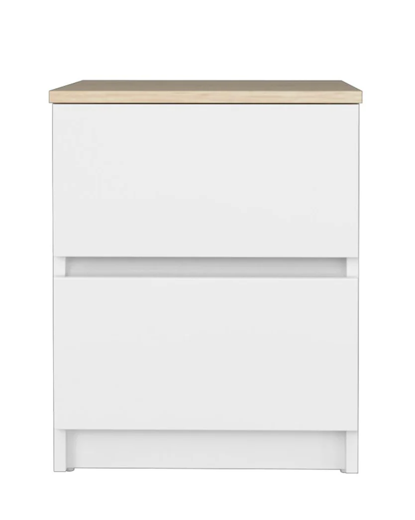 Homez 15.74 in. White and Natural Oak Rectangle Wood End Table with 2 Drawers SHOWROOM ITEM