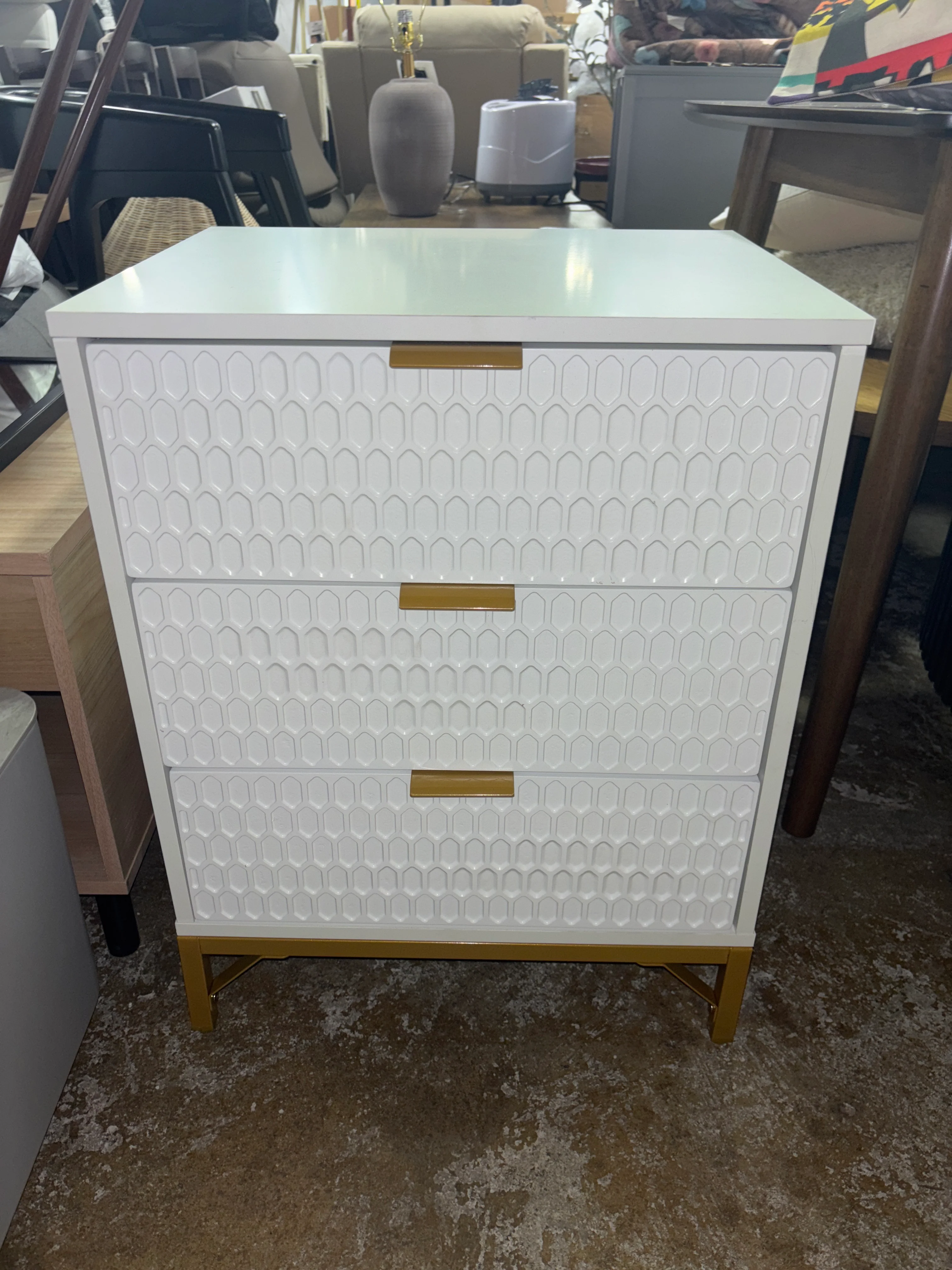 Hommoo 3 Drawer Nightstand - White SHOWROOM ITEM - Image 2