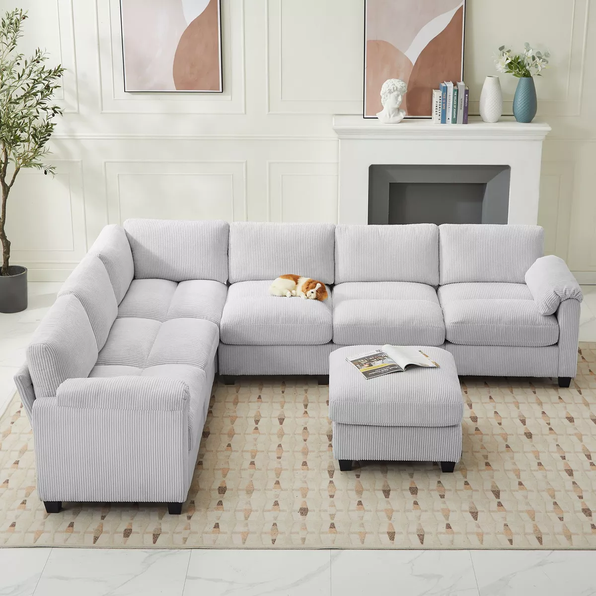 Hyleory Corduroy Oversized Modular Sectional Sofa Couch - Light Mint Green SHOWROOM ITEM