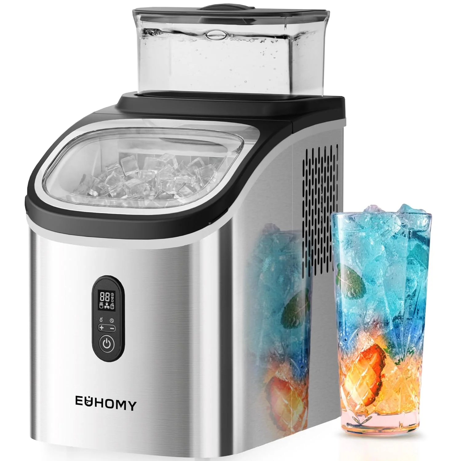 Ice Cube Maker Machine Countertop with External Water Tank (Silver)