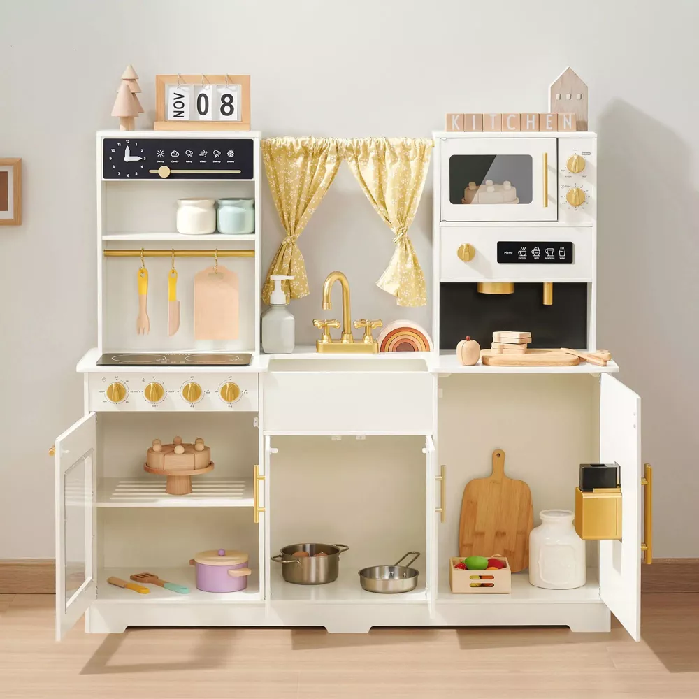 Iconic Wooden Play Kitchen – Cream Pretend Cooking Set for Kids - Image 3
