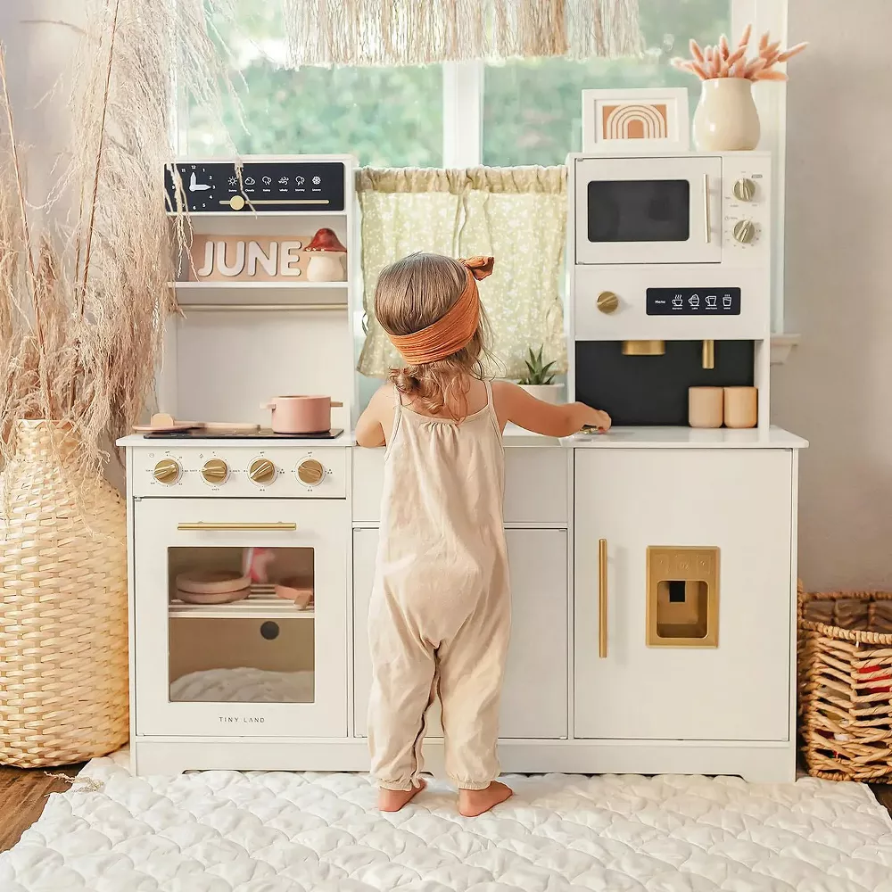 Iconic Wooden Play Kitchen – Cream Pretend Cooking Set for Kids - Image 4