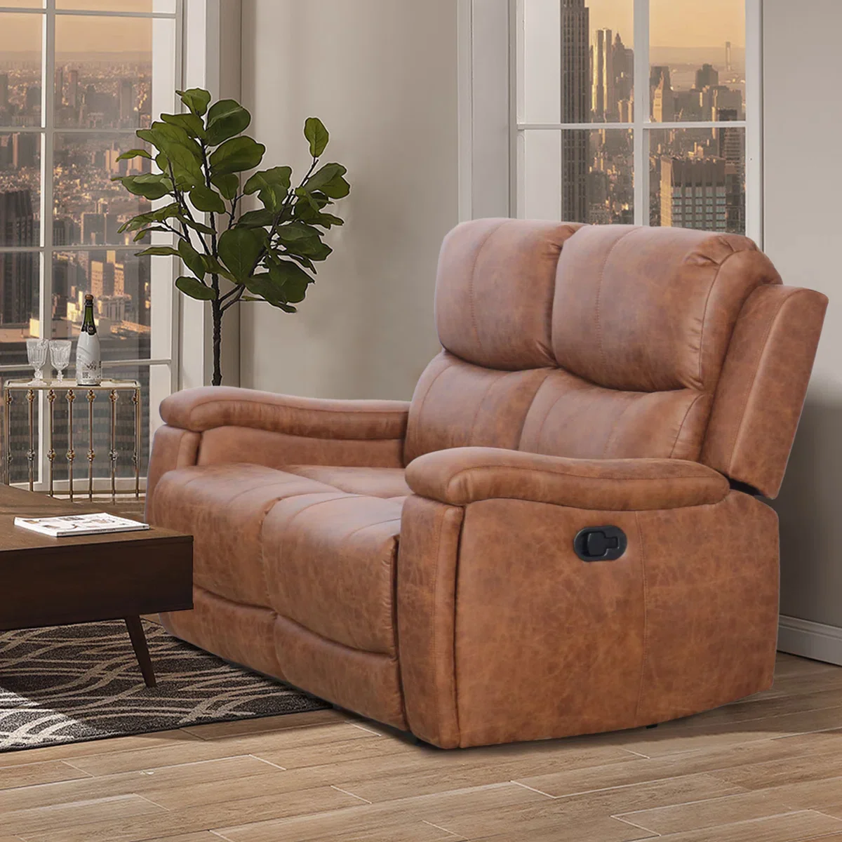 Ilkeston 61" Wide Vegan Leather Manual Reclining Loveseat Sofa SHOWROOM ITEM