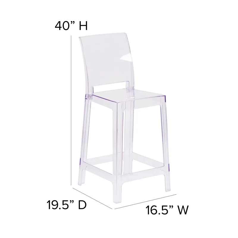 Imca Counter Stool with Square Back in Transparent Crystal - Wedding Chairs - Set of 2 - Image 5