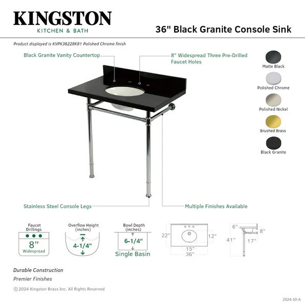 Imperial Rectangular Granite, Stainless Steel Wall Mounted Bathroom Sink, - Image 2
