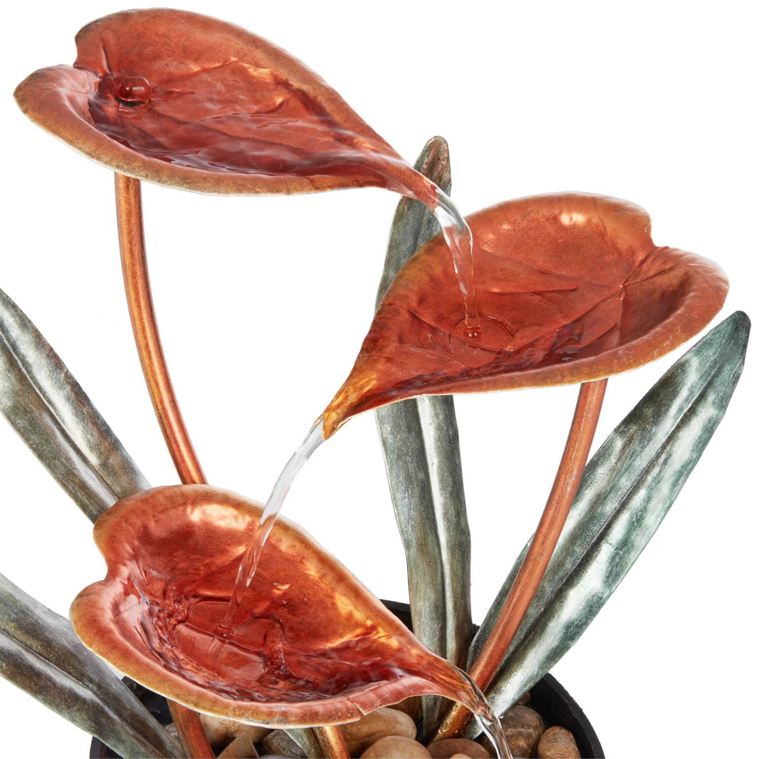 Indoor Tabletop Multi-Tiered Metal Tropical Leaf Water Fountain - Image 2
