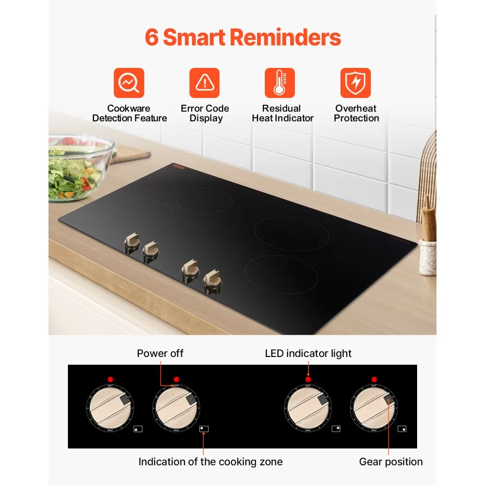 Induction Cooktop, Electric Countertop Burner, 4 Burner Knob Control Stove - Image 2