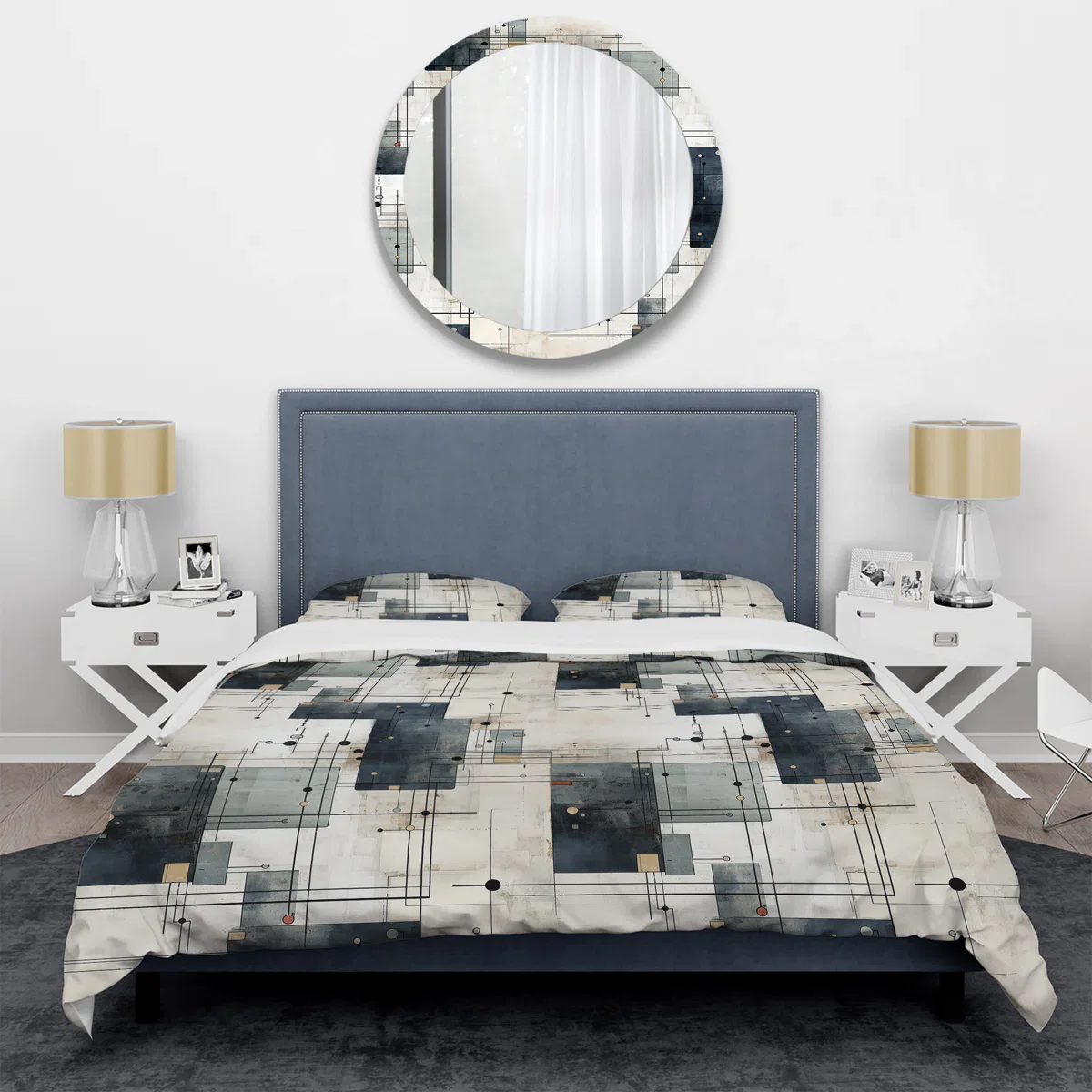 Industrial Balance I Box Stitch Geometric Shapes Duvet Cover Set Queen