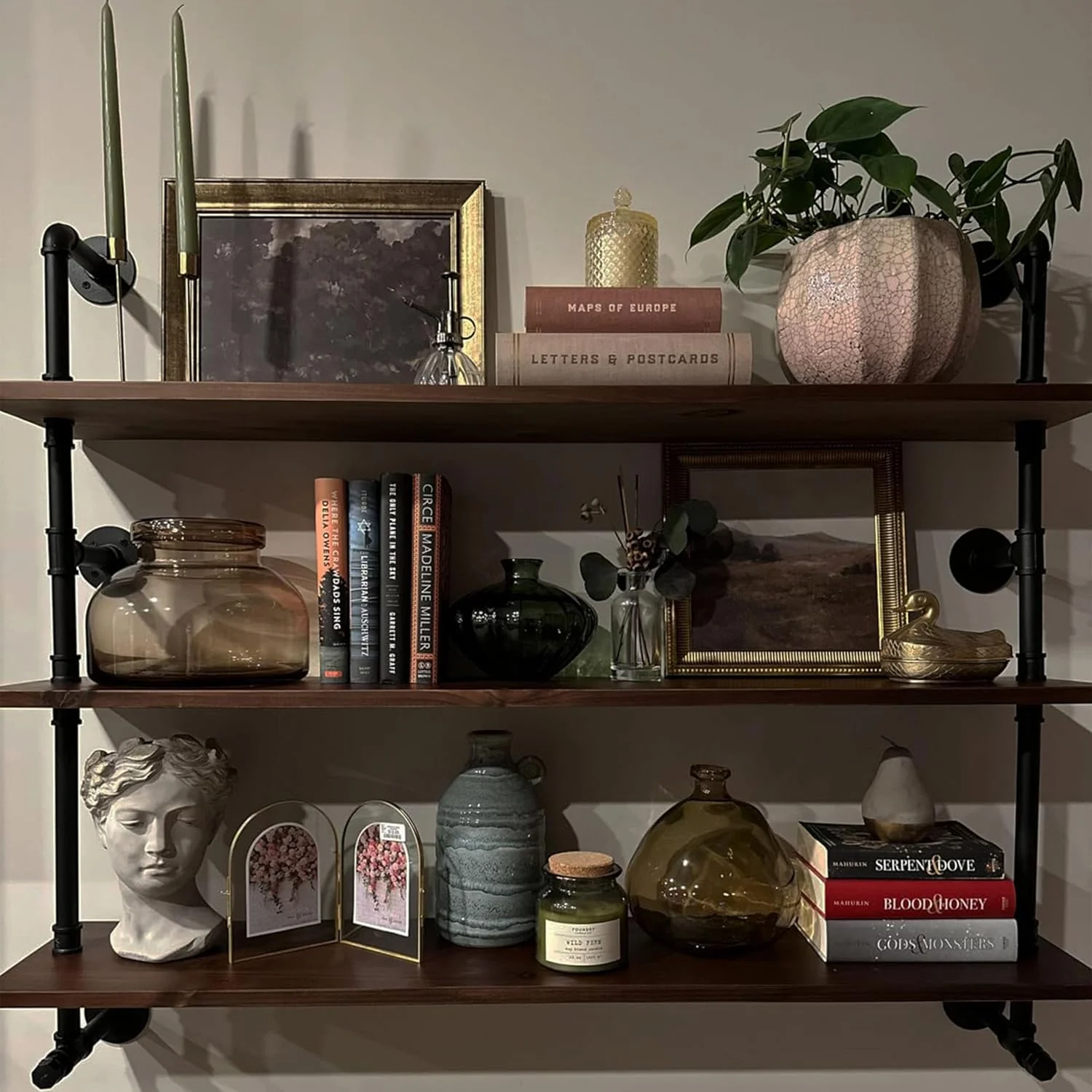 Industrial Pipe Wall Shelves Pipe Shelving with Real Wood Plank - Image 4