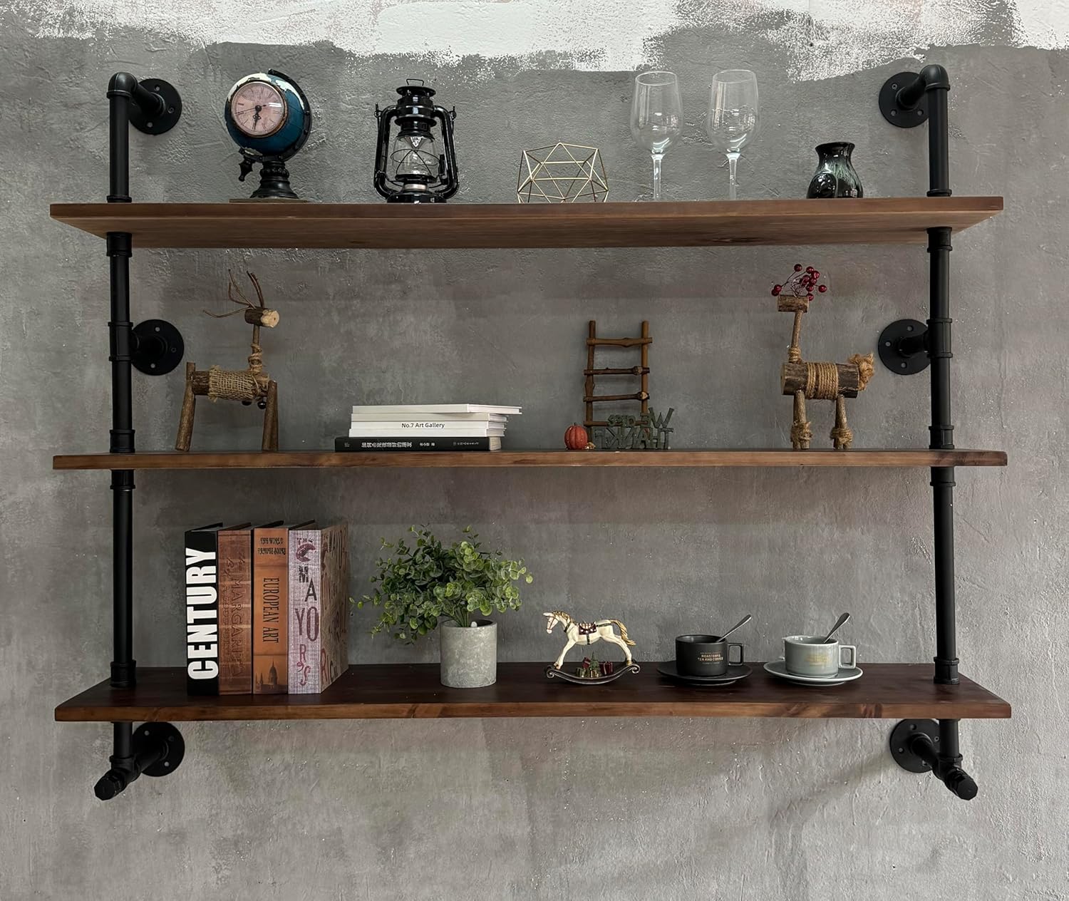 Industrial Pipe Wall Shelves Pipe Shelving with Real Wood Plank - Image 5