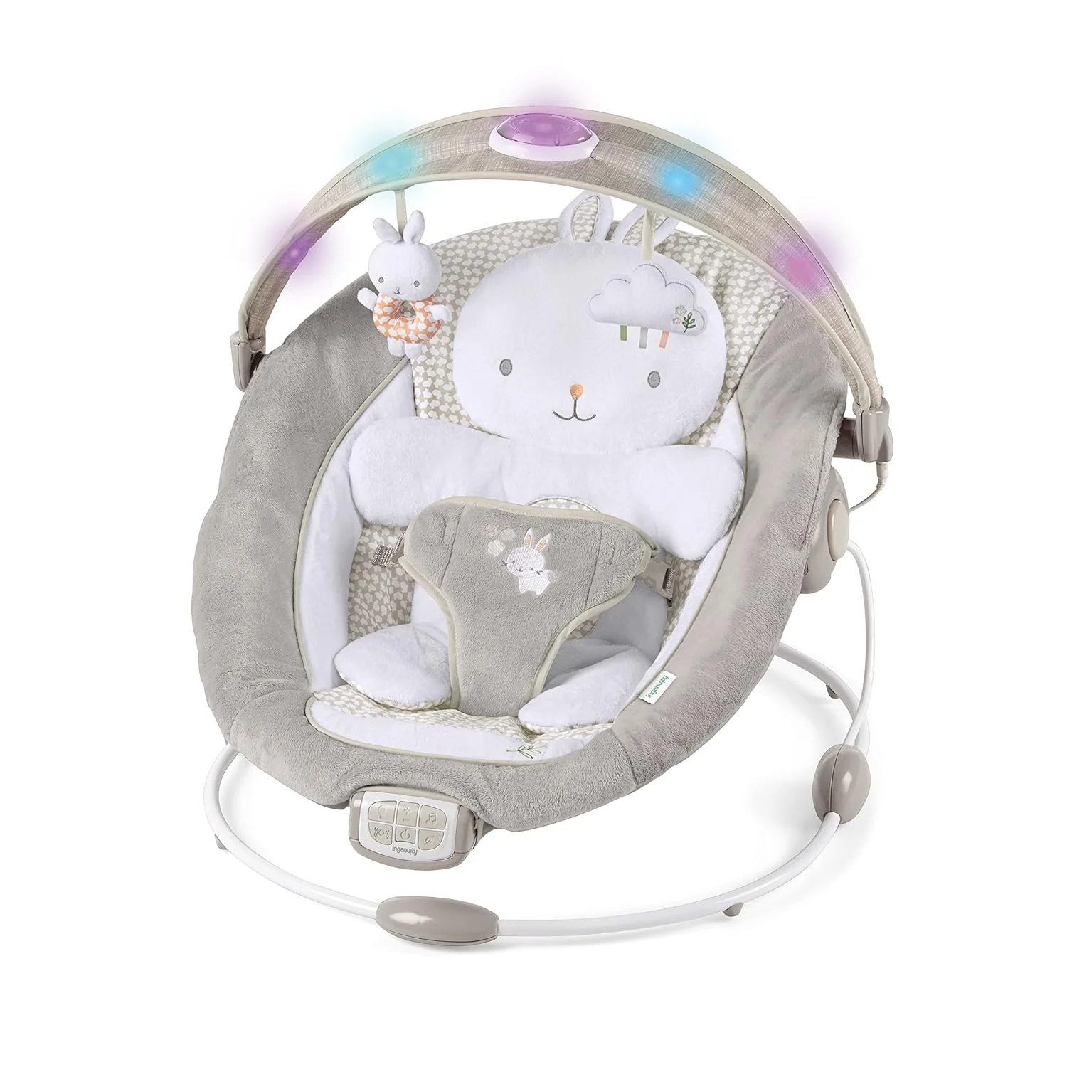 InLighten Baby Bouncer Infant Seat with Light Up -Toy Bar, Twinkle Tails Bunny