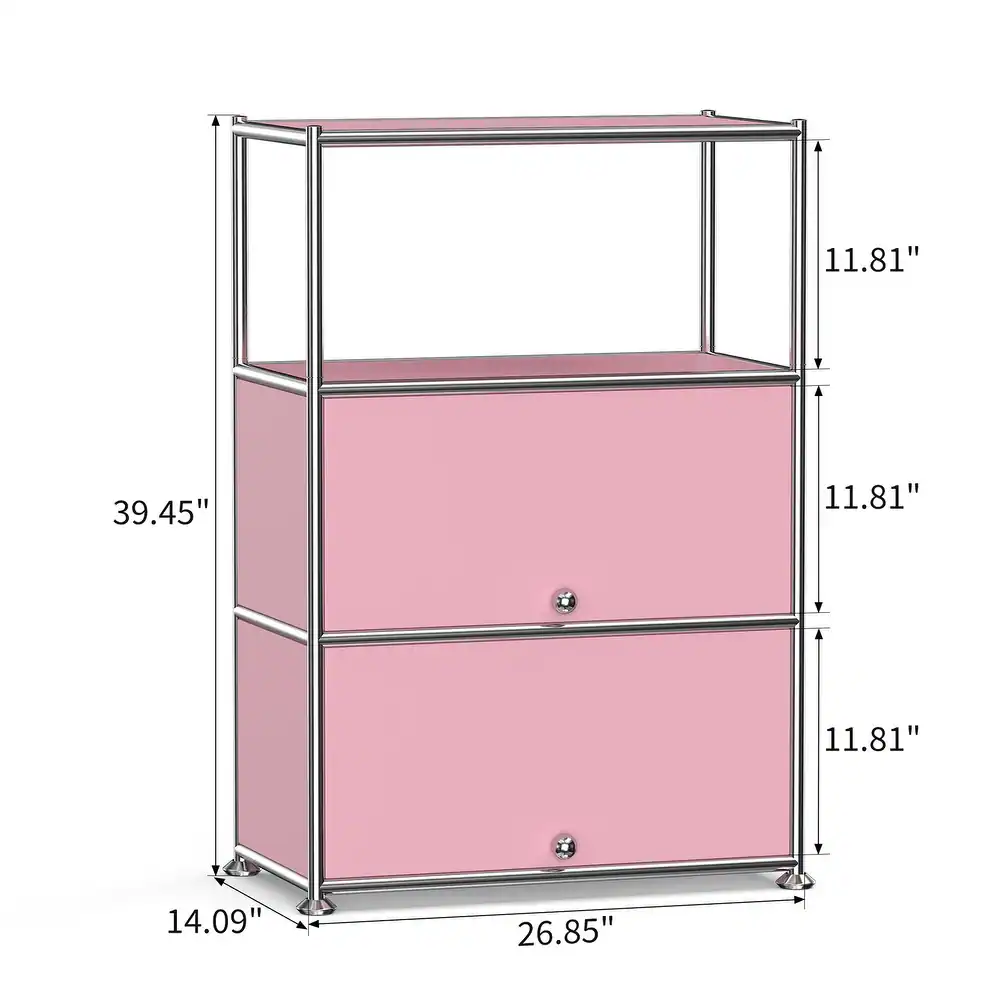 Innovaze 3-Tier Metal Storage Cabinet with Doors and Open Shelf - Image 4
