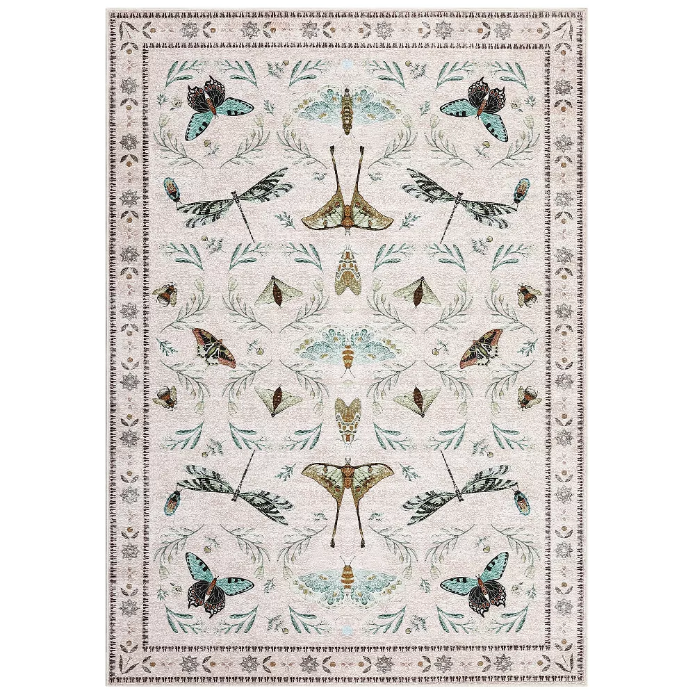 Insect Area Rug Beige Washable 5'x7'