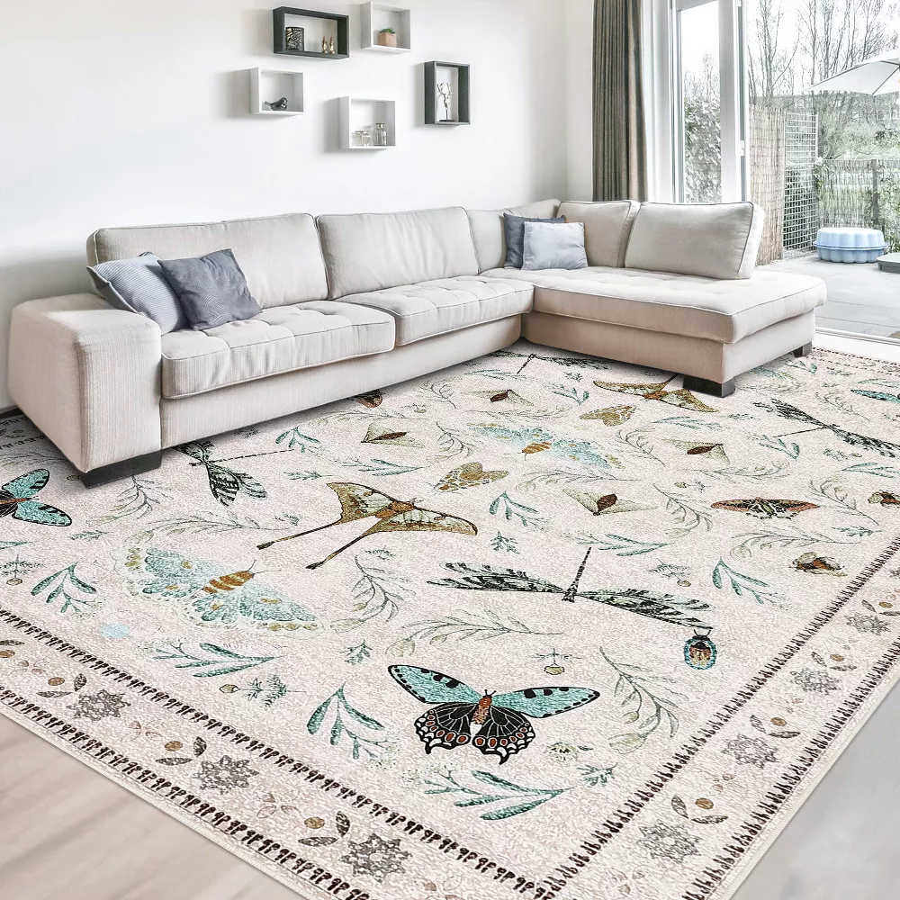 Insect Area Rug Beige Washable 5'x7' - Image 5
