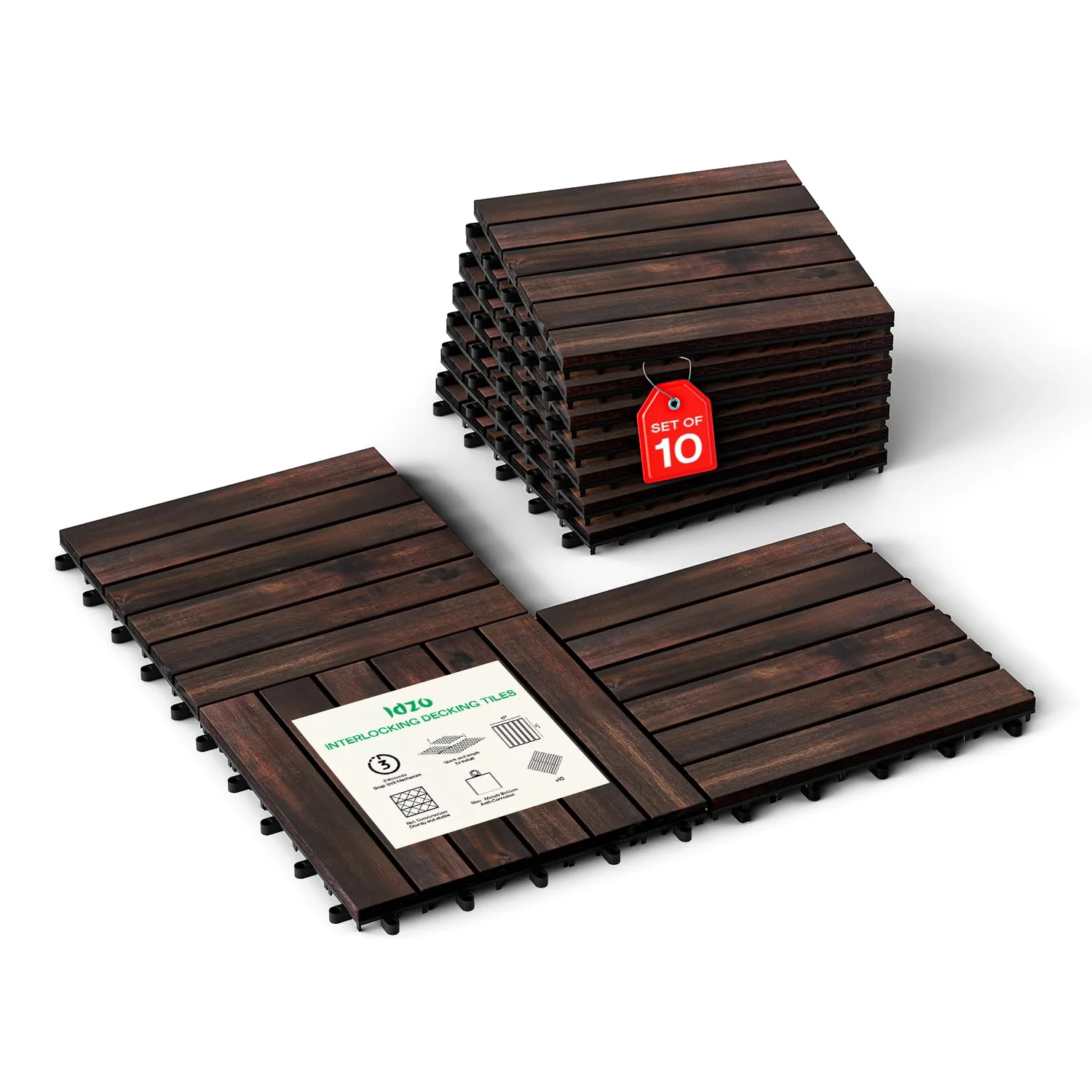 18PCS Waterproof Acacia Wood Patio Tiles