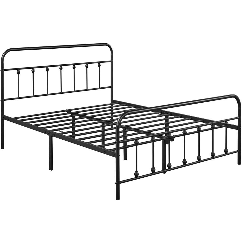 Iron Platform Bed Frame with High Headboard and Footboard, Black(Queen)