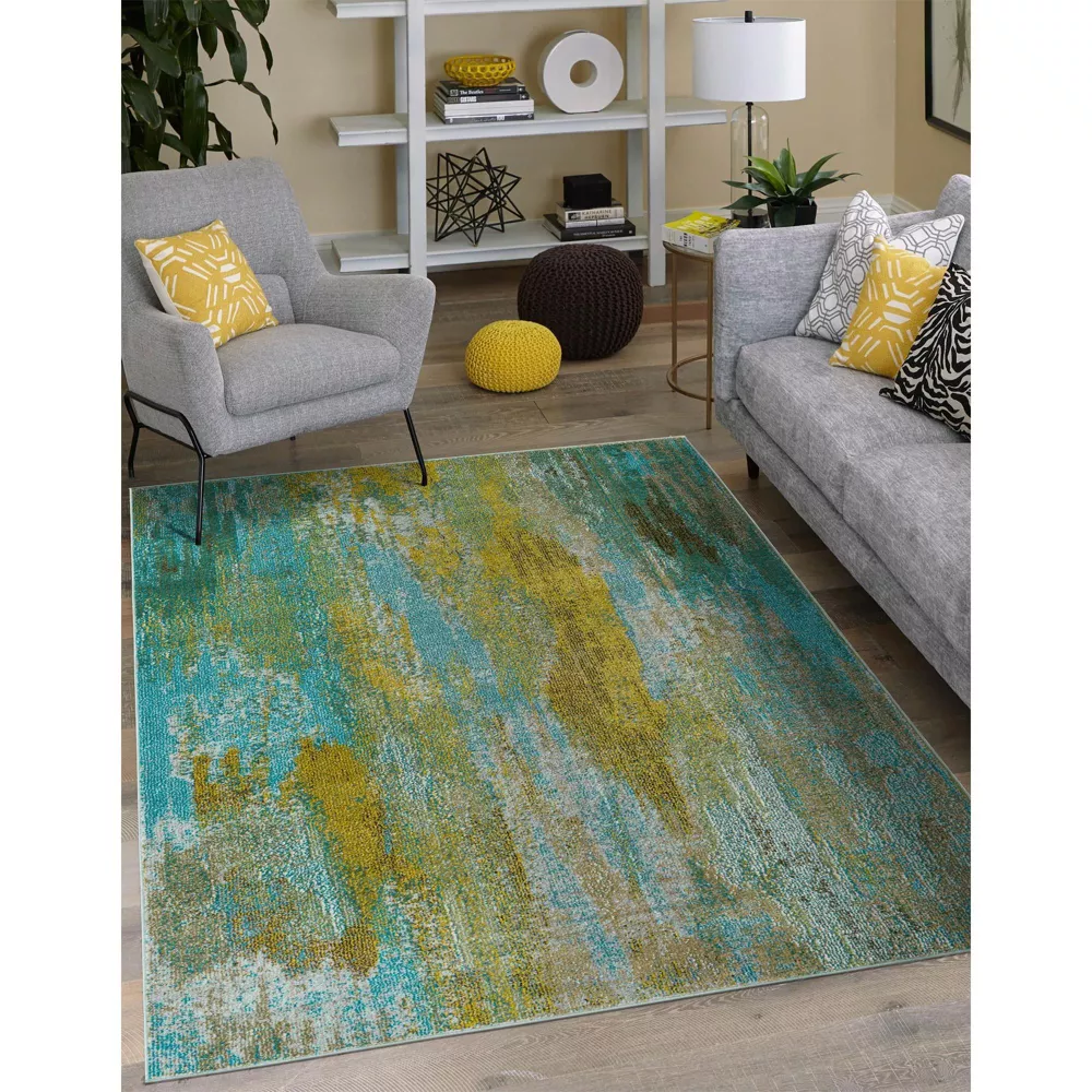 Jardin Collection Area Rug - Lilly 7' x 10' Turquoise/Gray - Image 5