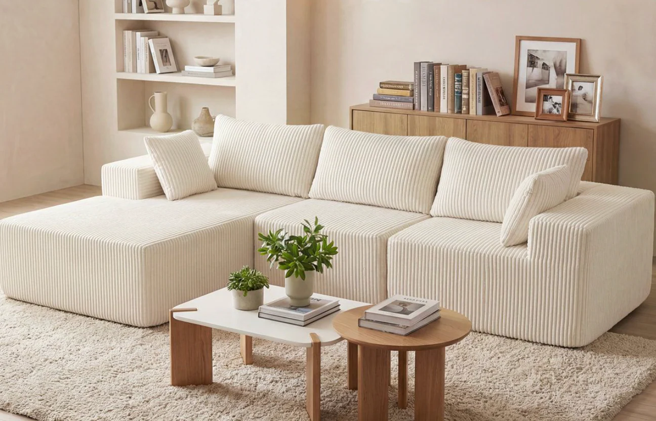 JIONJOY 3 Piece 107.5" Corduroy Modular Cloud Sectional Sofa, No Assembly L-Shape Deep Seat Couch for Living Room Small Space SHOWROOM ITEM
