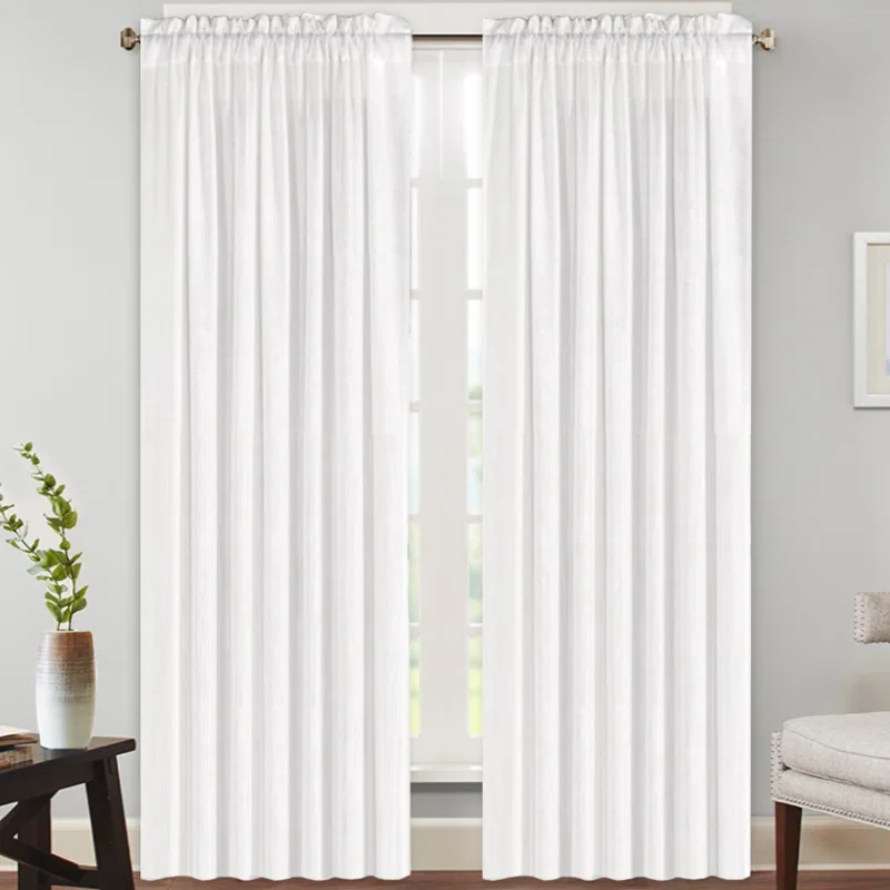 Joe Solid Natural Linen Blended Semi-Sheer Window Treatments Panels (Set of 2)