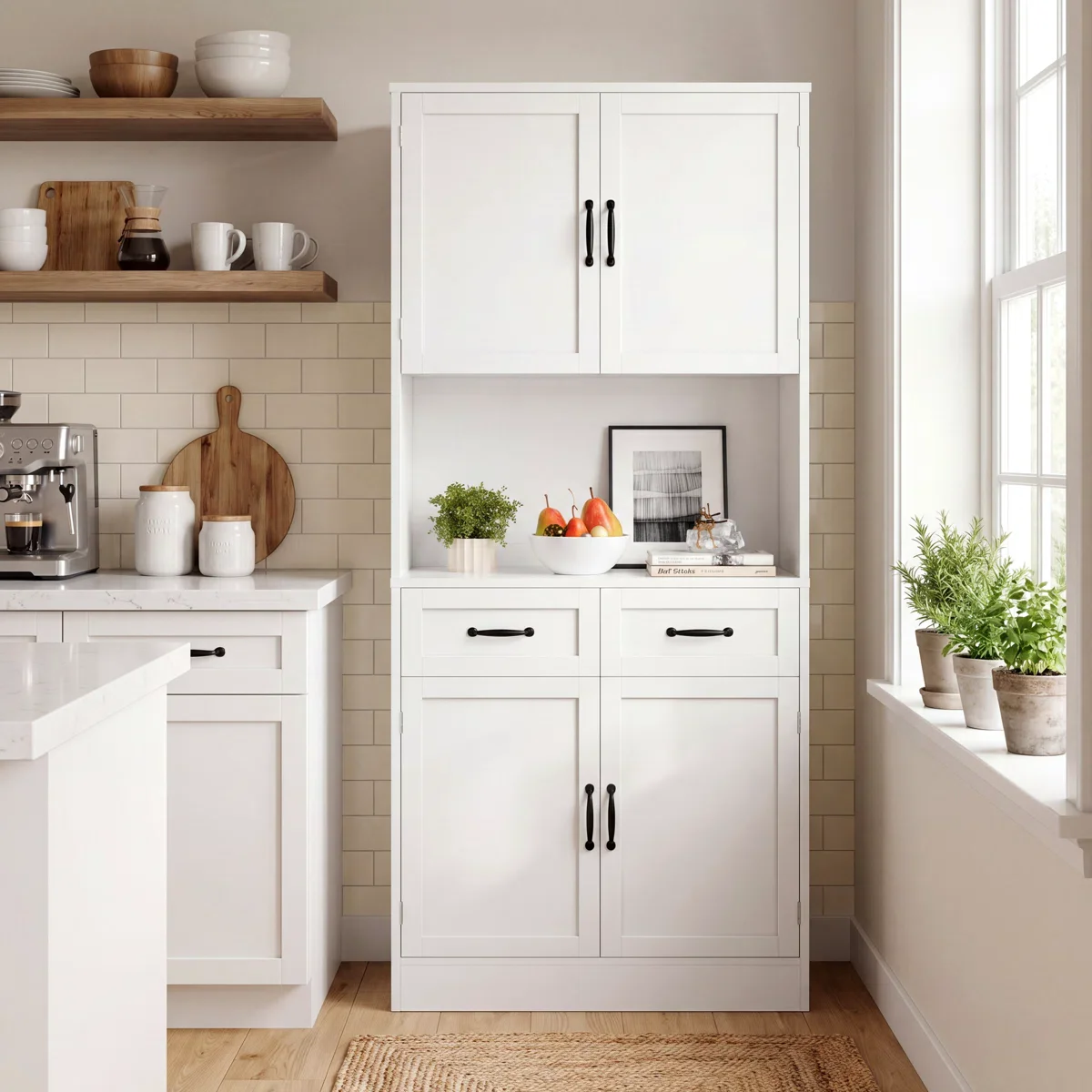 Kalauni Kitchen Pantry Storage Cabinets with 2 Drawers - Image 6
