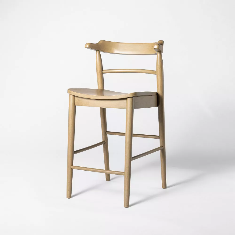 Kaysville Curved Back Wooden Counter Height Barstool Gray Wash 1-PIECE
