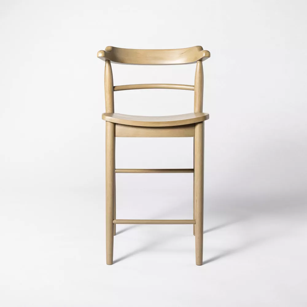 Kaysville Curved Back Wooden Counter Height Barstool Gray Wash 1-PIECE - Image 3