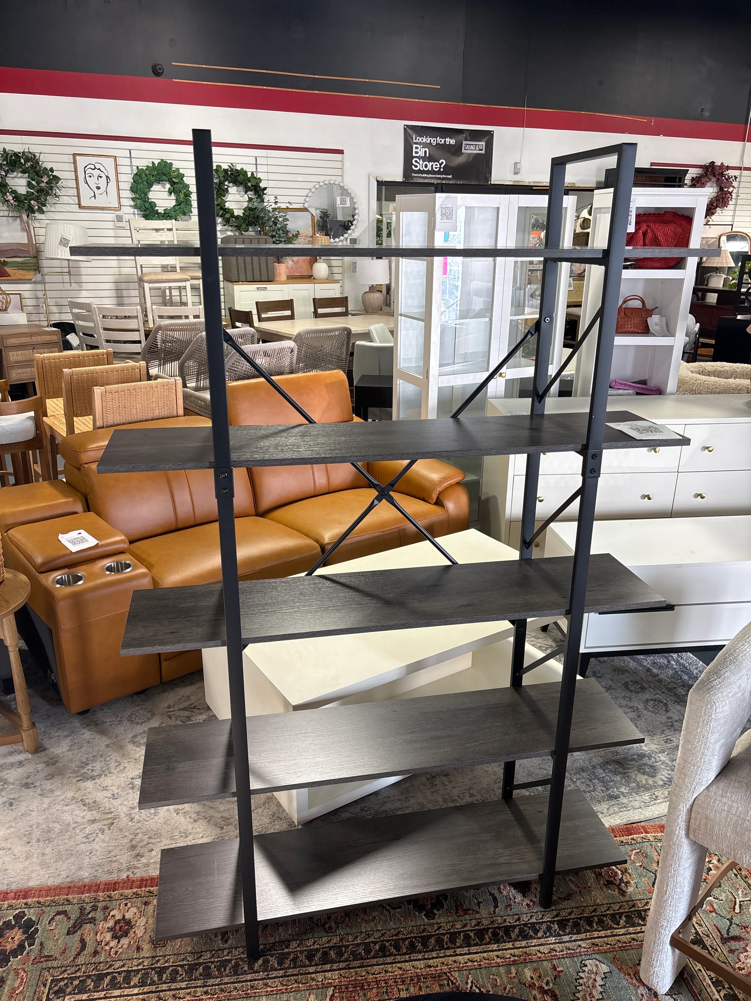 Kazys 71" x 47" 5-Tier Wood Vintage Industrial Etagere Bookcase SHOWROOM ITEM - Image 2