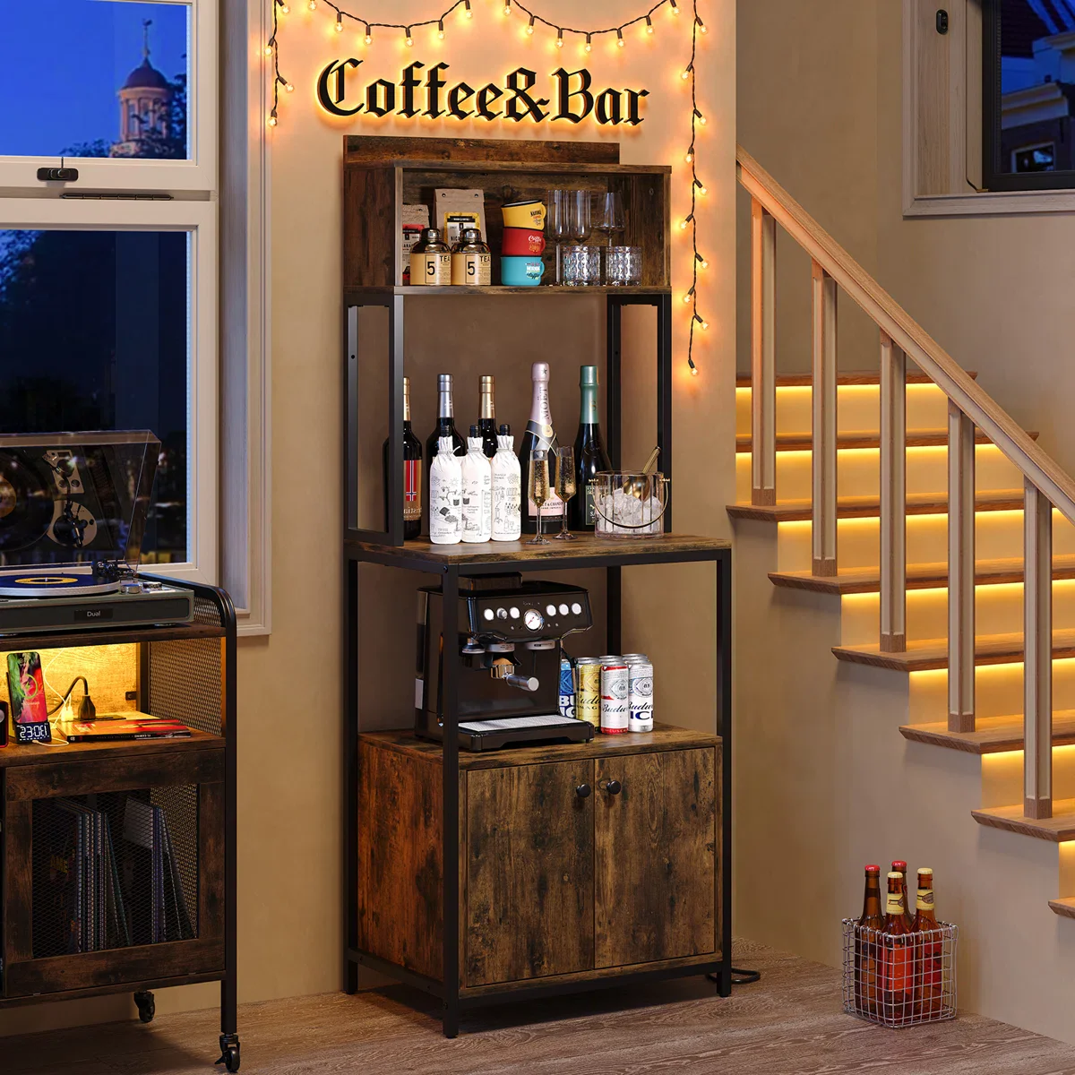 Kellyjean Kitchen Pantry with Microwave Shelf and Outlet, Kitchen Coffee Station Cabinet - Image 3