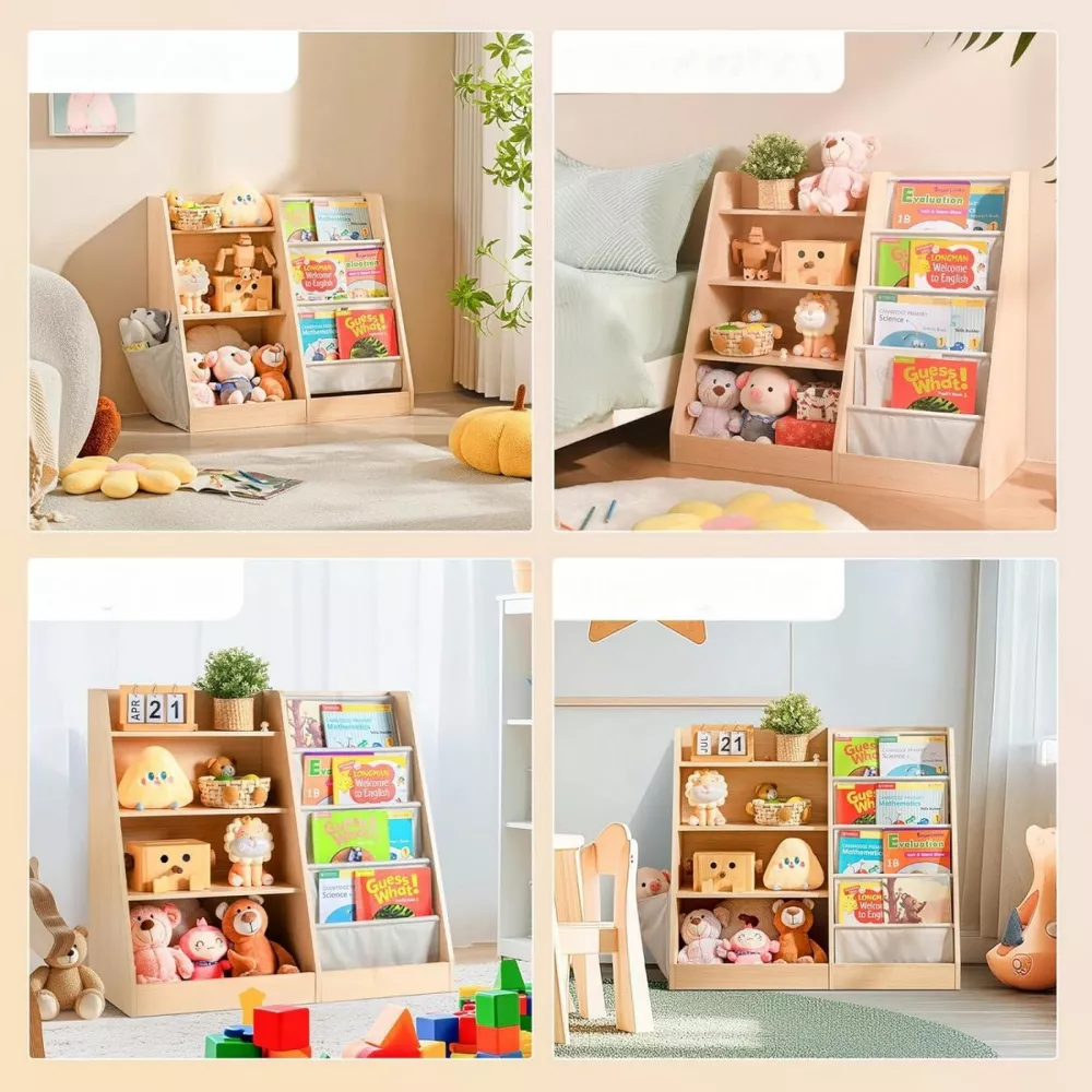 Kids Bookshelf Book Storage with Side Pocket - Image 3