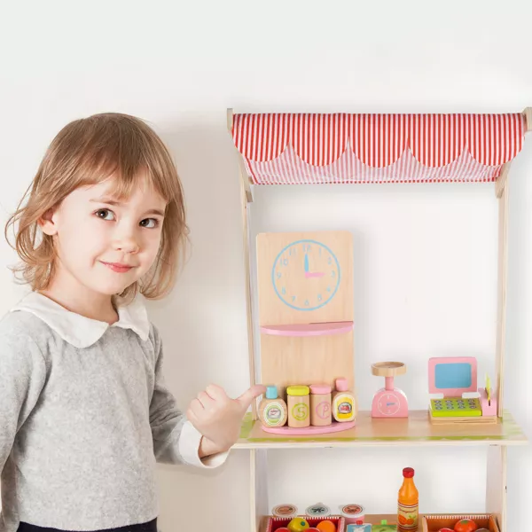 Kids Fresh Market Selling Stand - Wooden Grocery Store Playset by Toy Time - Image 4