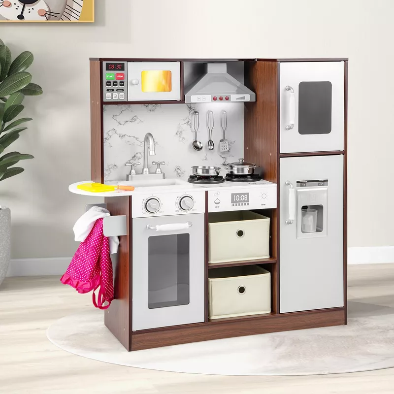 Kids Kitchen Playset w/Attractive Lights & Sounds Range Hood Microwave Ice Maker - Image 5
