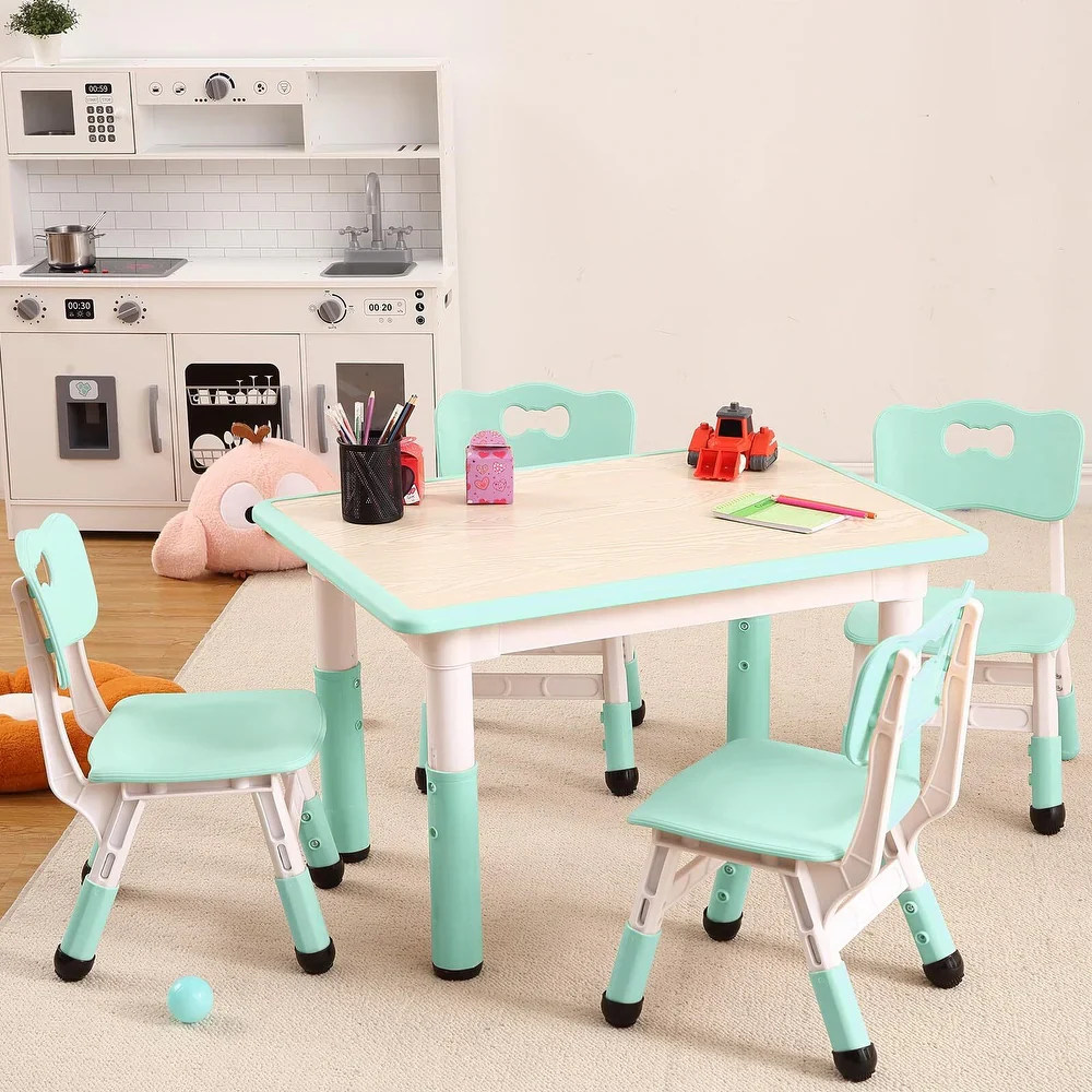Kids Table and 4 Chair Set - Height Adjustable - Blue - Image 2