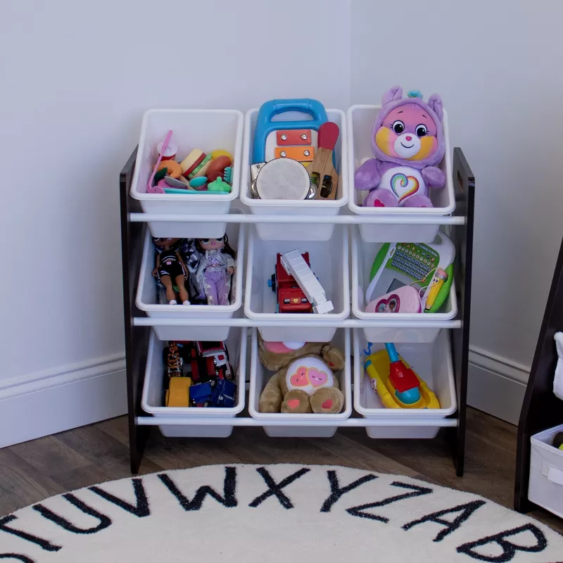 Kids' Toy Storage Organizer with 9 Storage Bins Espresso/White - Image 5