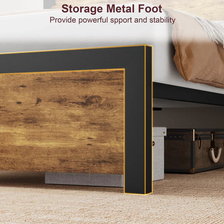 Platform King Size Bed Frame with Wood Headboard - Image 2