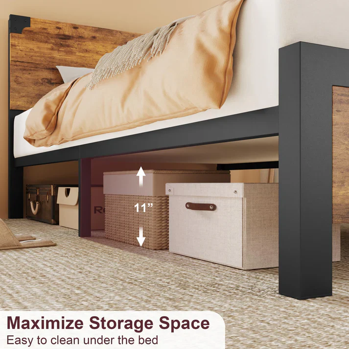 Platform King Size Bed Frame with Wood Headboard - Image 3