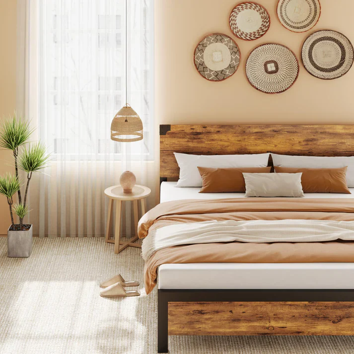 Platform King Size Bed Frame with Wood Headboard - Image 4