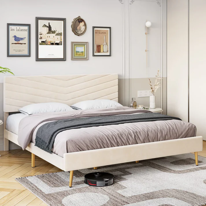 Bed Frame with Adjustable Headboard King