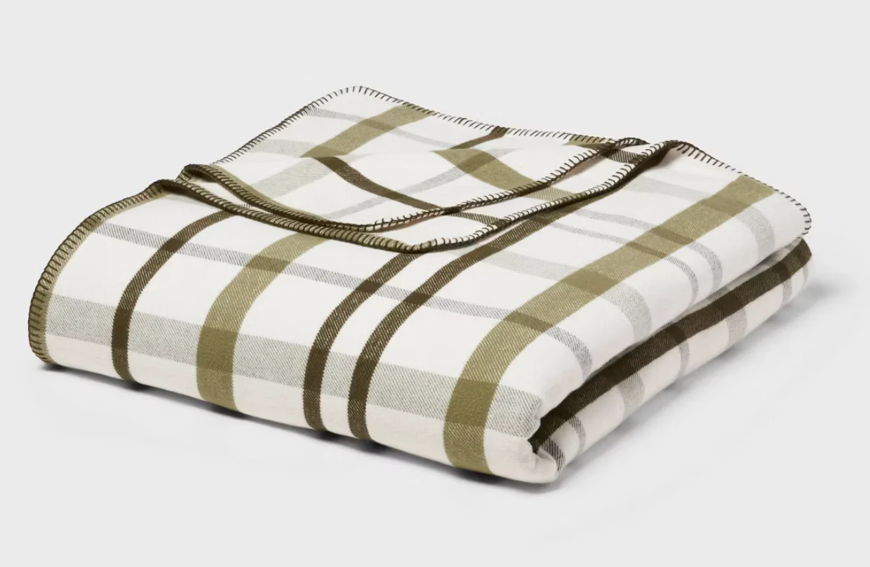 King Brushed Cotton Blanket Green Plaid - Threshold™ SHOWROOM ITEM