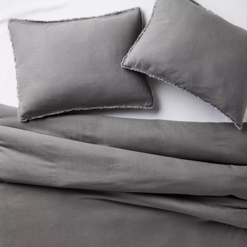 Heavyweight Linen Blend Comforter & Sham Set Dark Gray King/California - Image 4