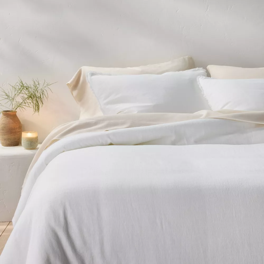 Heavyweight Linen Blend Comforter & Sham Set White King