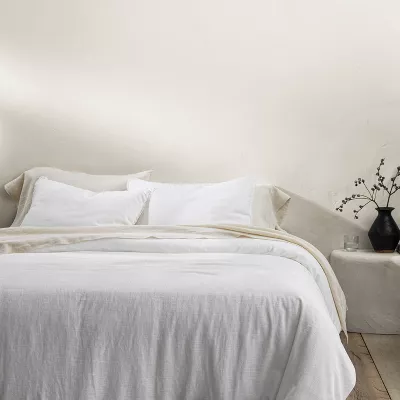 King/California King Heavyweight Linen Blend Comforter & Sham Set White : Rayon & Cotton, OEKO-TEX Certified, - Image 4