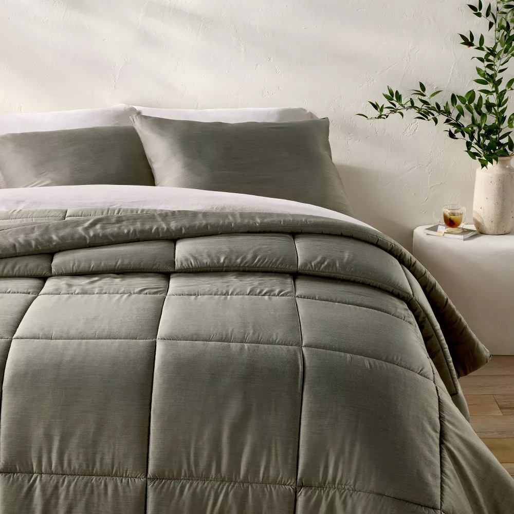 King/California King Rayon from Bamboo Comforter Set Olive Green