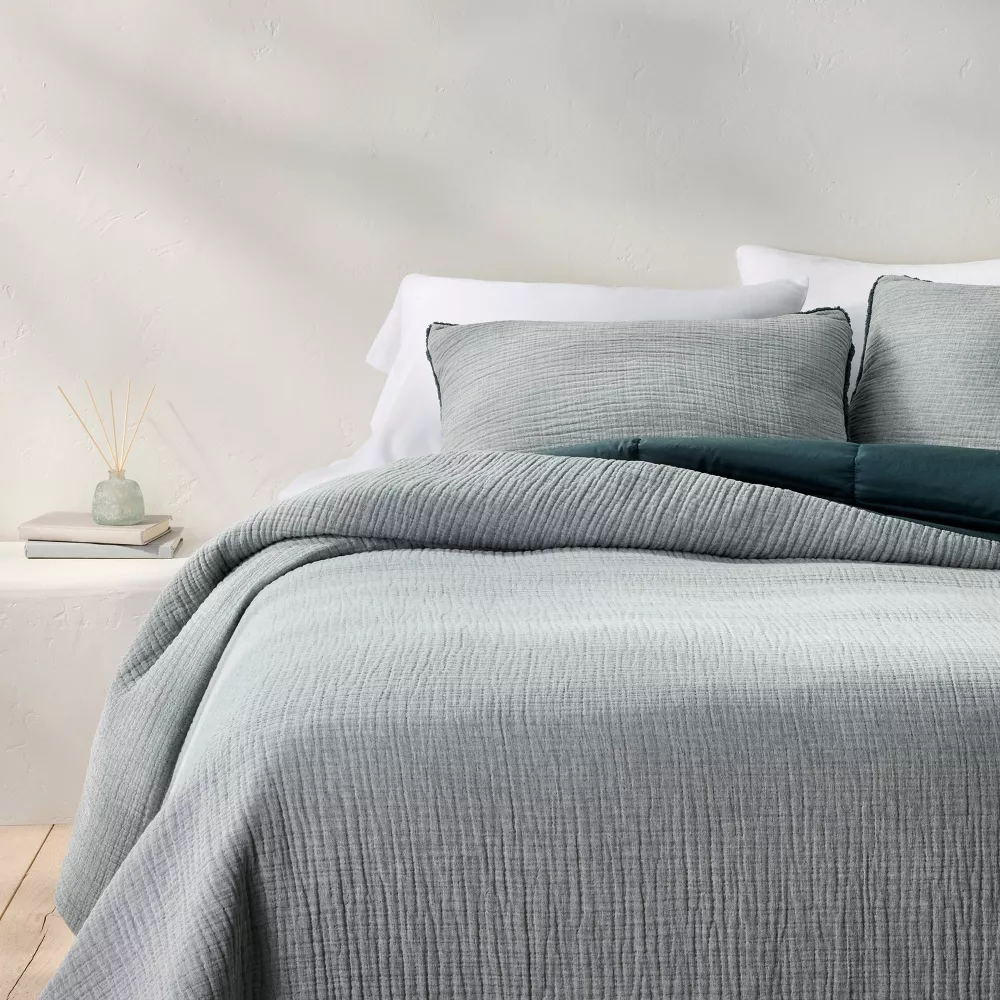 Textured Chambray Comforter & Sham Set Dark Teal Blue King/California King