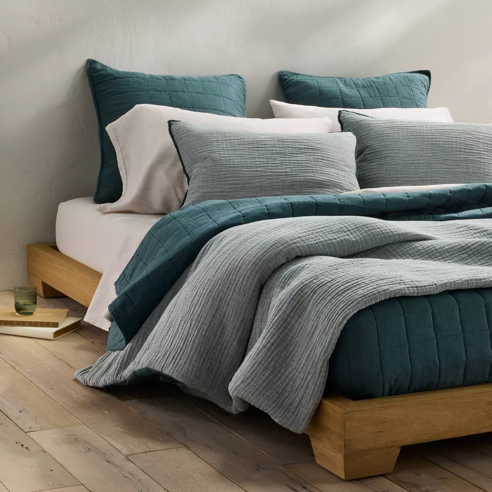 Textured Chambray Comforter & Sham Set Dark Teal Blue King/California King - Image 5