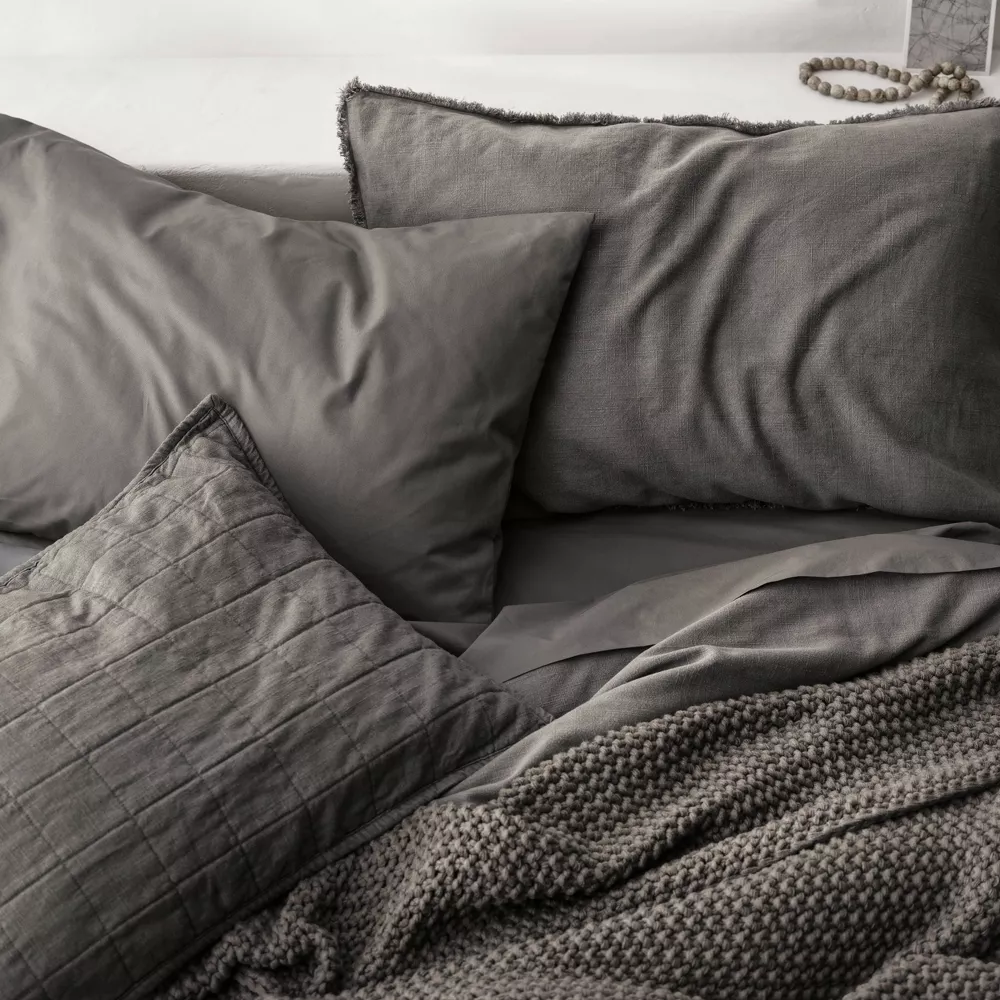 Chunky Knit Bed Blanket Dark Gray King - Image 2